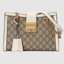 グッチ GUCCI 〔パドロック〕GG スモール ショルダーバッグ（498156 KHNKG 9761）GGスプリーム キャンバス ホワイト レザー ディテール