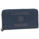 シャネル 長財布 CHANEL A80056 Y84046 N4942 DEAUVILLE ドーヴィル キャビアスキン スタッズ ラウンドファスナー ネイビー ゴールド金具 レディース