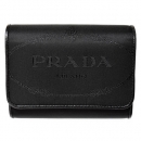 プラダ財布 PRADA 三つ折り財布 レディース ユニセックス NYLON JACQUARD+ 1MH840　ブラック